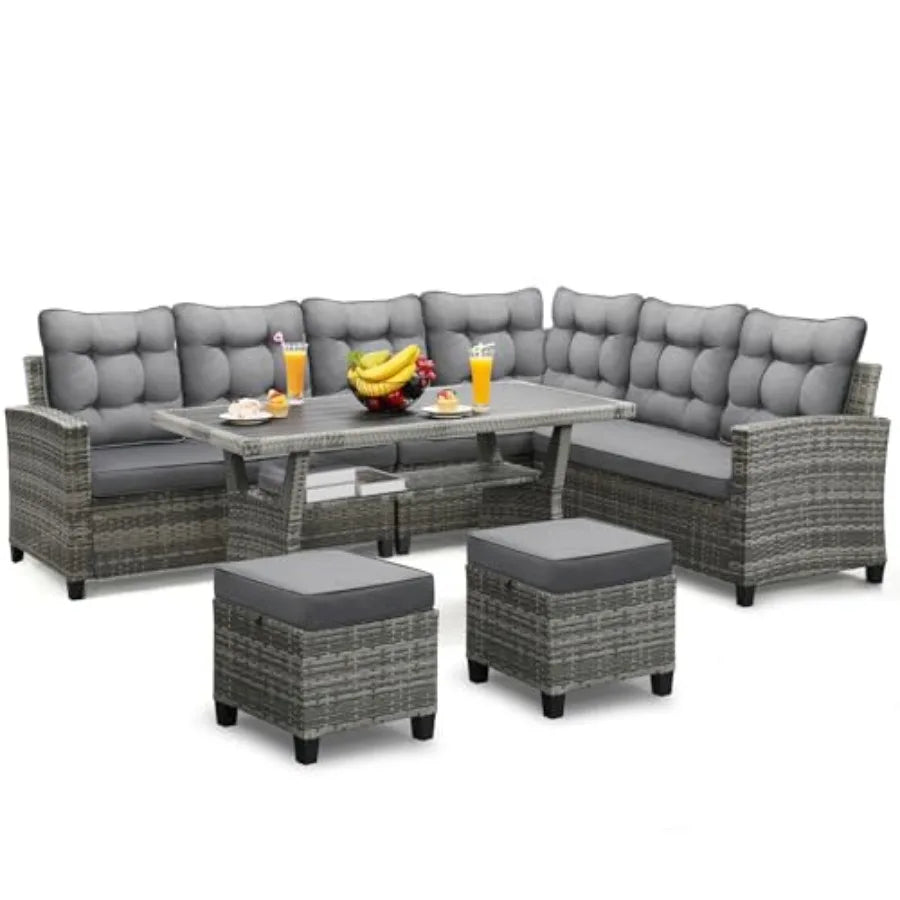 All Weather Patio Furniture Set Sectional Sofa Dining Table
