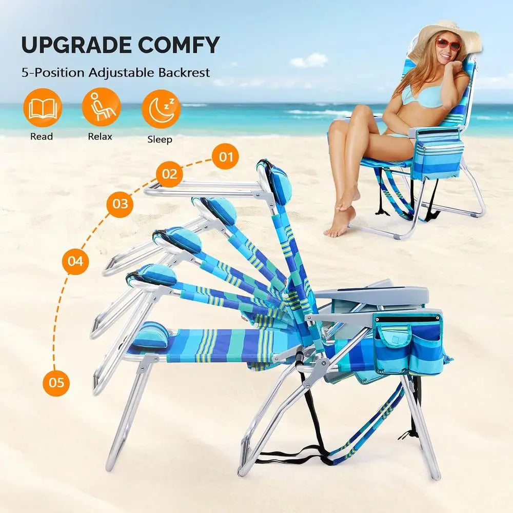 Folding Beach Backpack Chairs With Cooler And Cup Holder