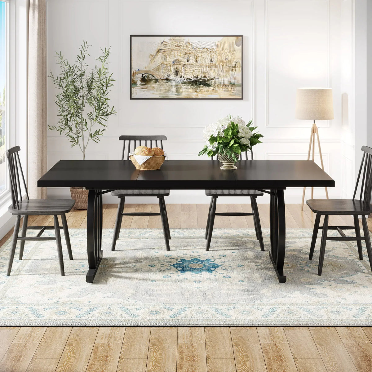 Tribesigns Modern Wooden Dining Table With Heavy Metal Frame