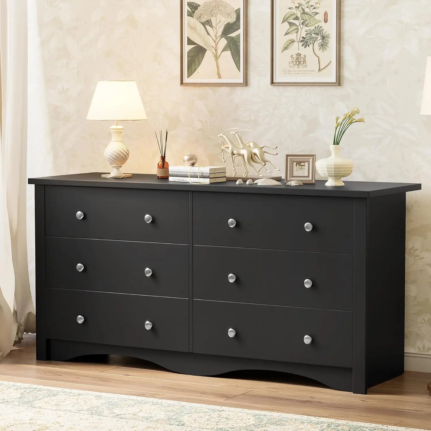 Wood Six Drawer Dresser for Bedroom and Hallway Storage