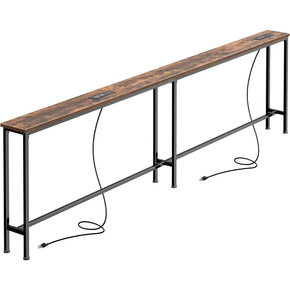 Rustic Wood Console Table With USB Ports And Outlets