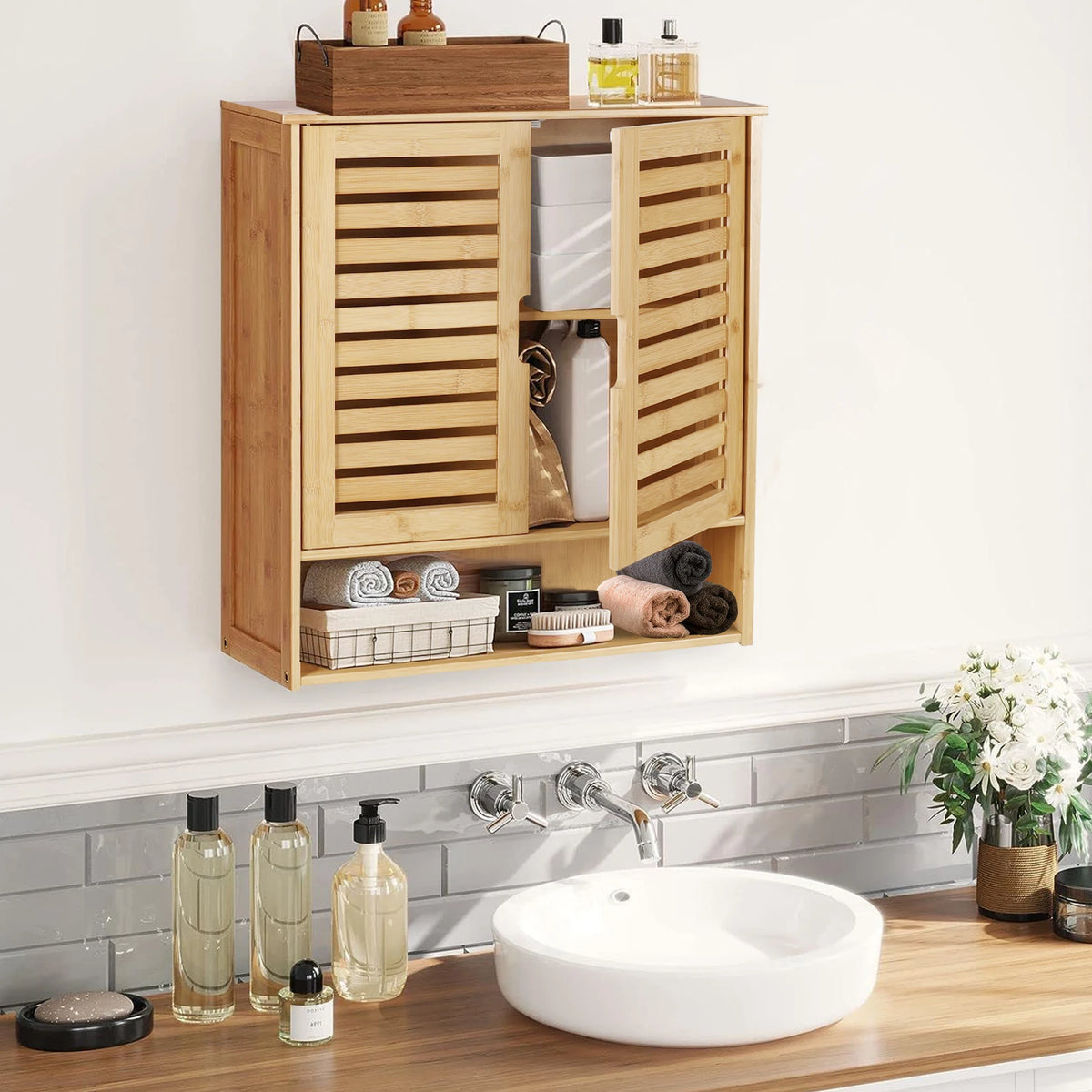 Wall Mounted Bathroom Cabinet With Adjustable Shelves Double Door