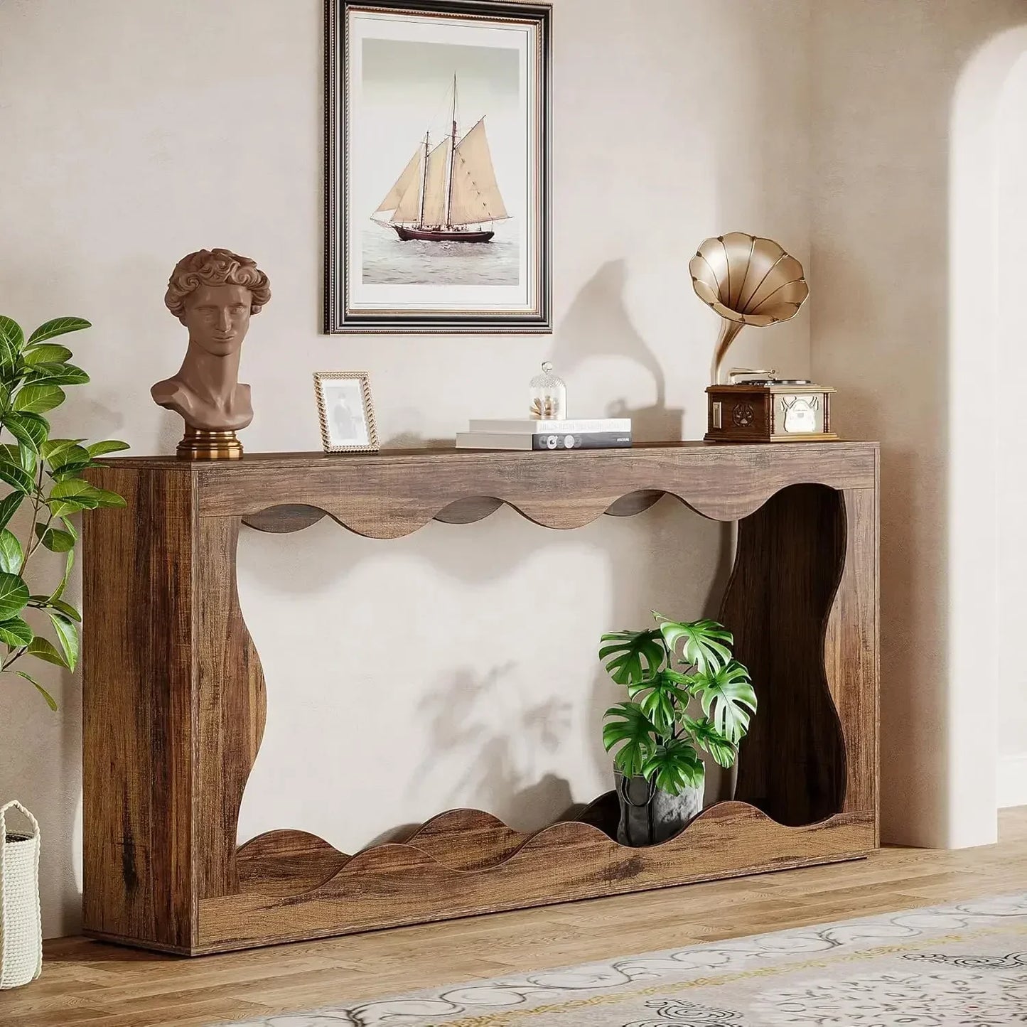 63 Inch Rustic Farmhouse Console Table with Storage for Living Room Decor