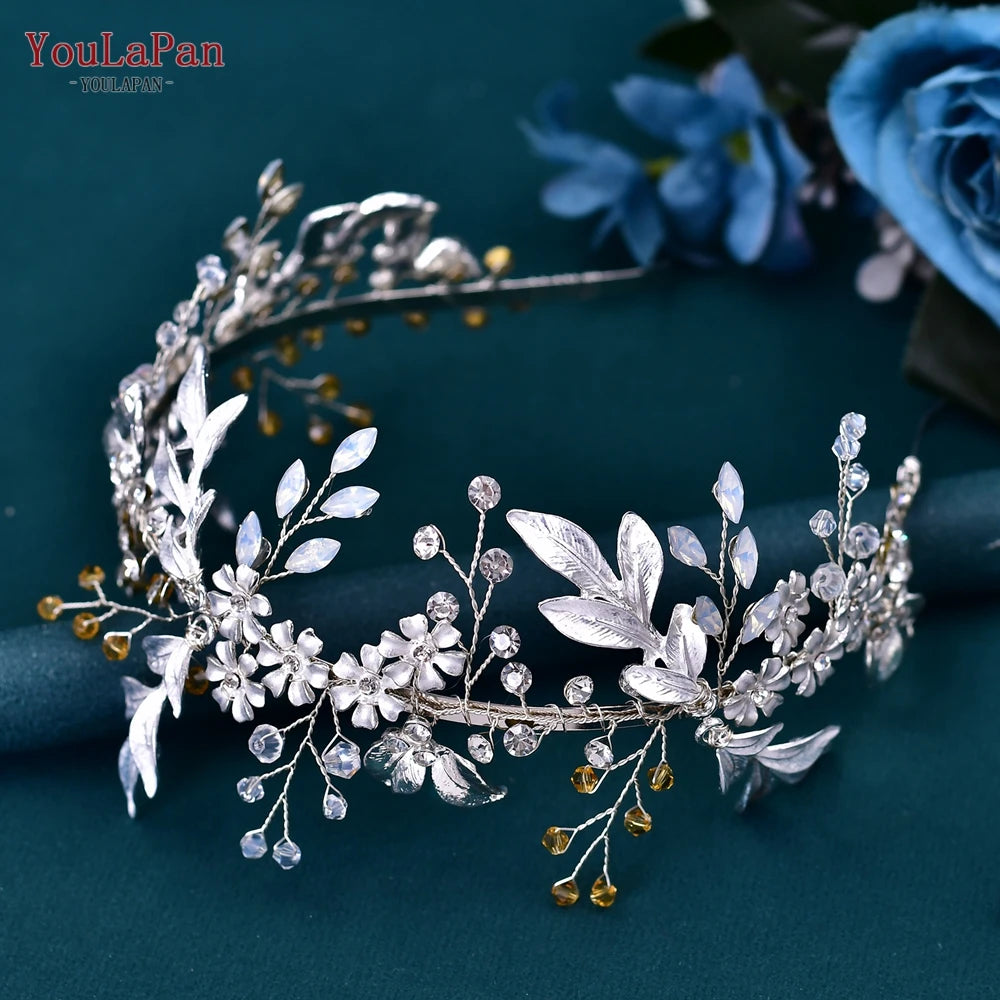 YouLaPan Bride Forehead Rhinestone Headband for Weddings