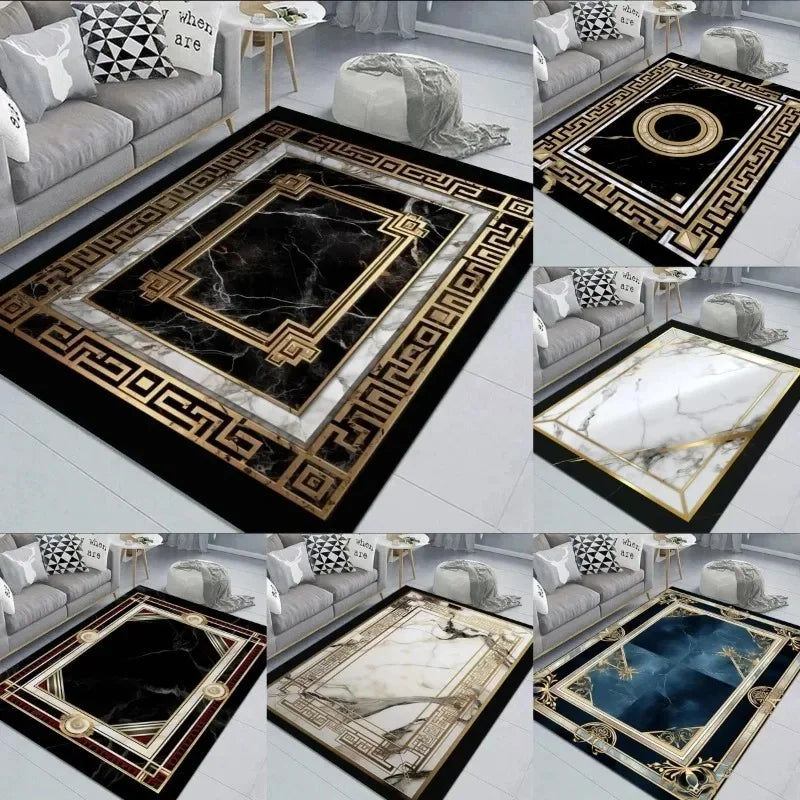 NONE Non Slip Modern Marble Rug for Living Room Polyester