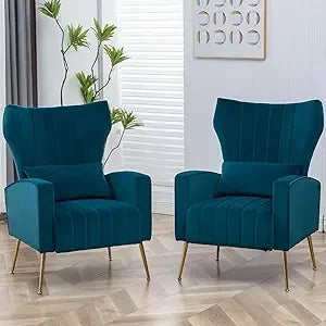 Byellow Velvet Wingback Chairs Set For Living Room