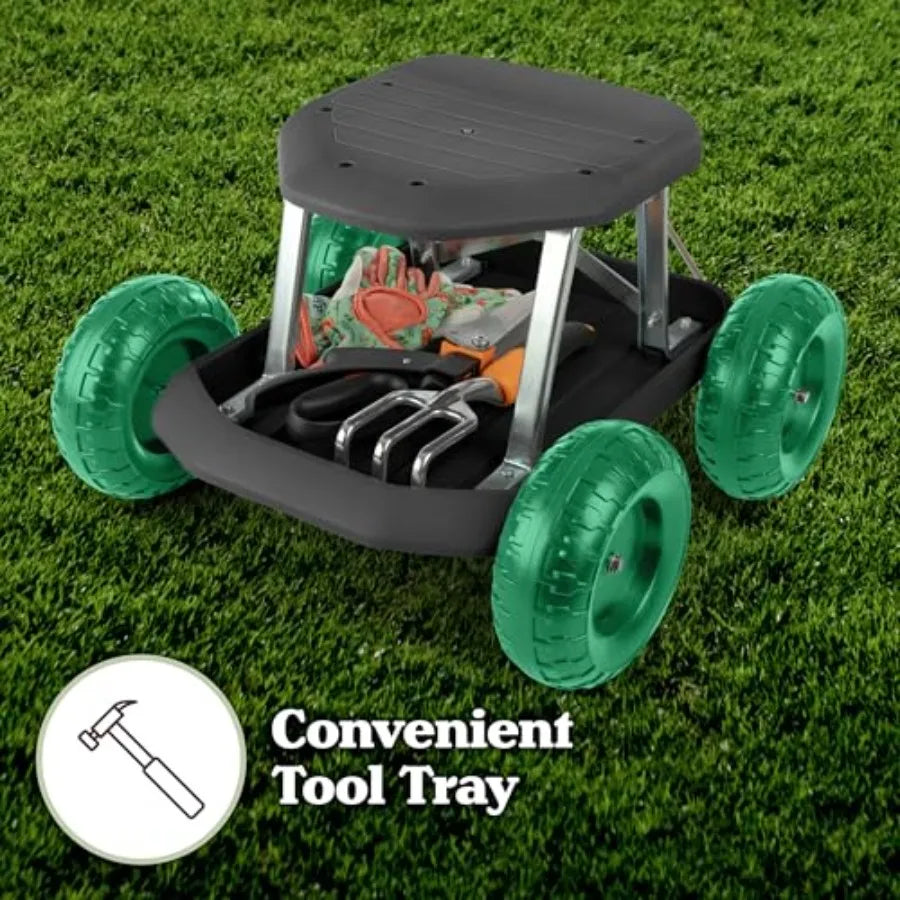 Rolling Garden Stool With Wheels And Tool Tray Organizer
