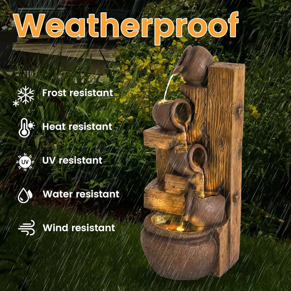 5-Tier Garden Waterfall Fountain Outdoor Resin Floor Standing