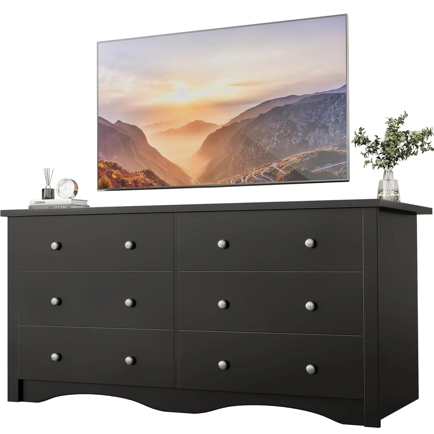 Wood Six Drawer Dresser for Bedroom and Hallway Storage