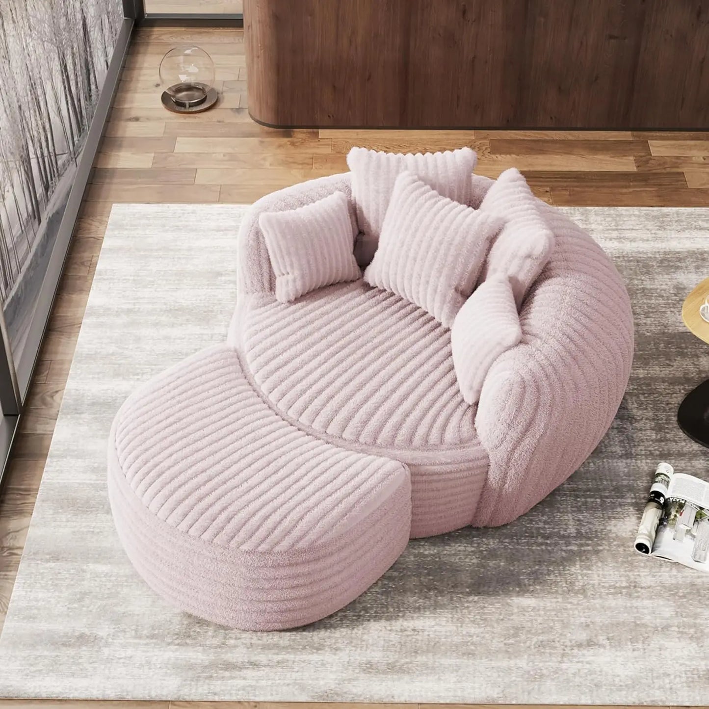 Oversized Corduroy Chaise Lounge Chair With Ottoman