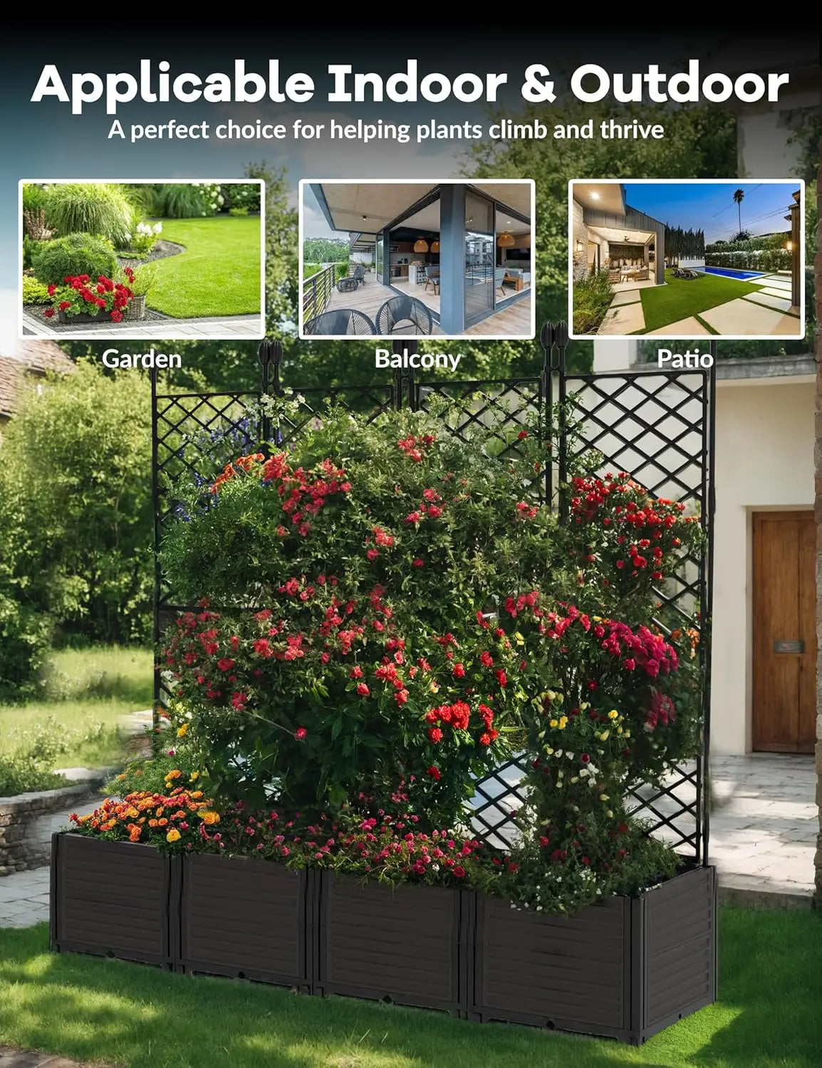 HiMISS Plastic Plant Box with Metal Trellis