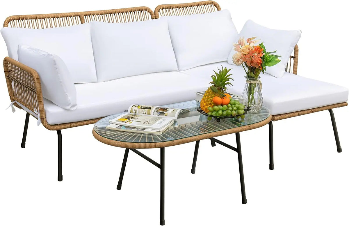 Luxury Metal Rattan Patio Sectional Sofa Furniture With Table