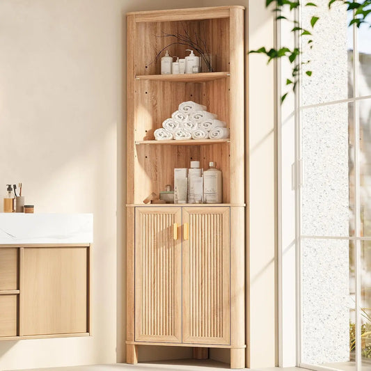 Corner Storage Cabinet With Doors Six Tier Shelf Bathroom