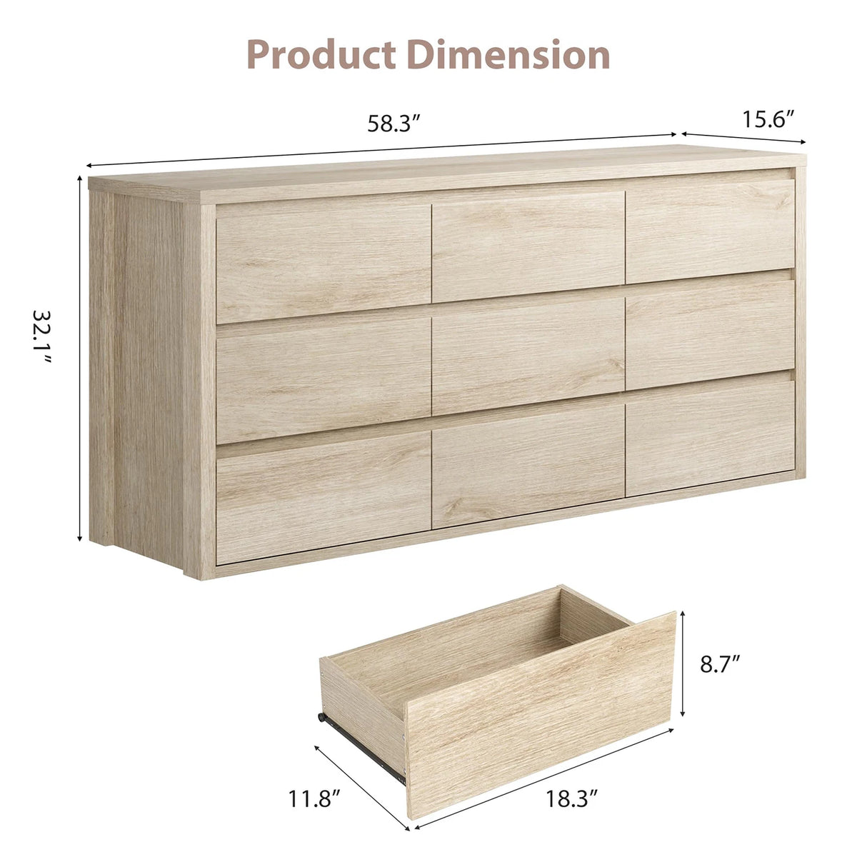 Acekool Modern Handleless Wooden Storage Dresser for Bedroom and Living Room