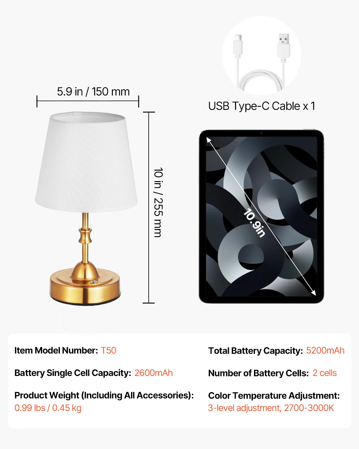 SucceBuy Cordless Desk Lamp With Rechargeable Battery