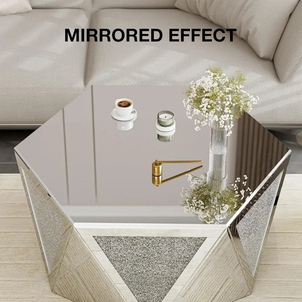 Mirrored Crushed Diamond Coffee Table Hexagon Silver
