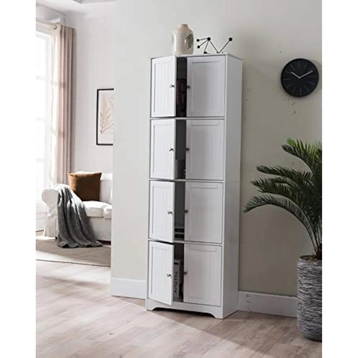 Lyons 4 Tier Kitchen Pantry Storage Cabinet with 8 Doors in White 68 Inches High
