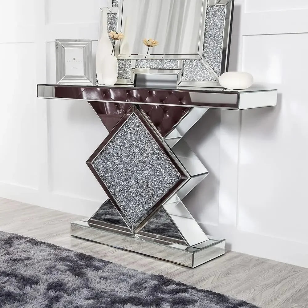 SHYFOY Mirrored Diamond Accent Console Table For Foyer