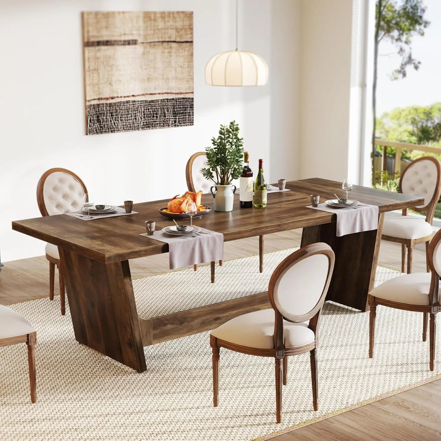 Little Tree Farmhouse Rectangular Dining Table With Pedestal