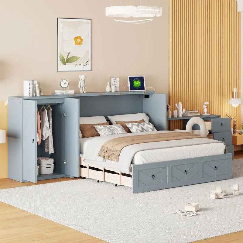 Murphy Bed With USB Port And Wardrobe Desk Cabinet