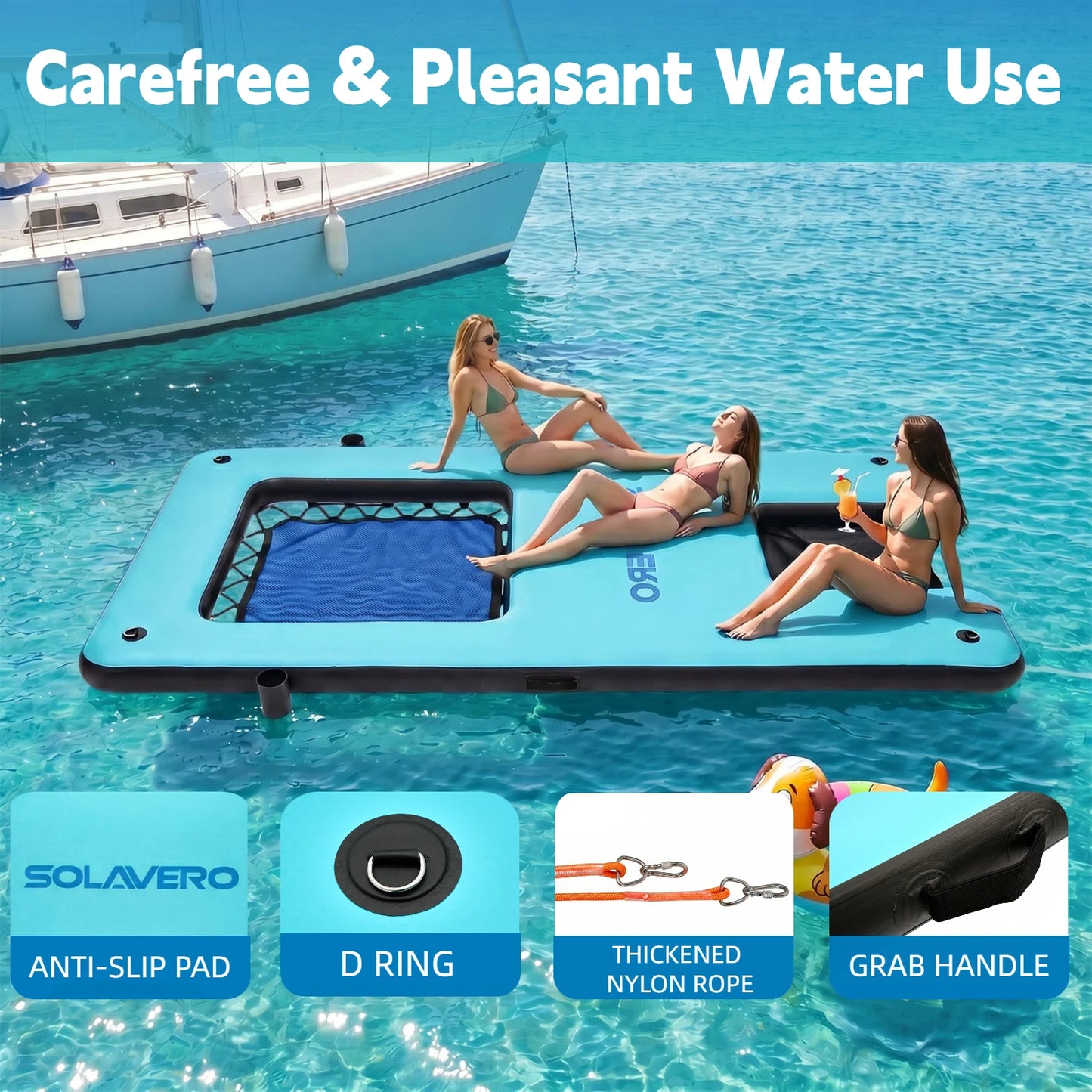 Inflatable Floating Dock Portable Platform With Cupholder Carry Bag
