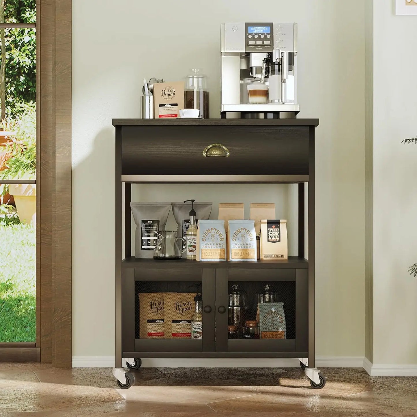 MOYU Coffee Cart Station With Rolling Storage Drawer