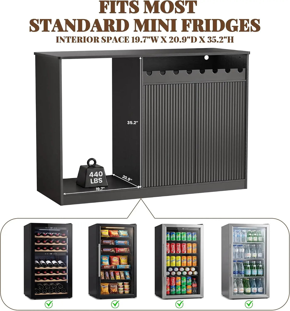XIUWO Coffee Bar Cabinet With Fridge And Wine Rack