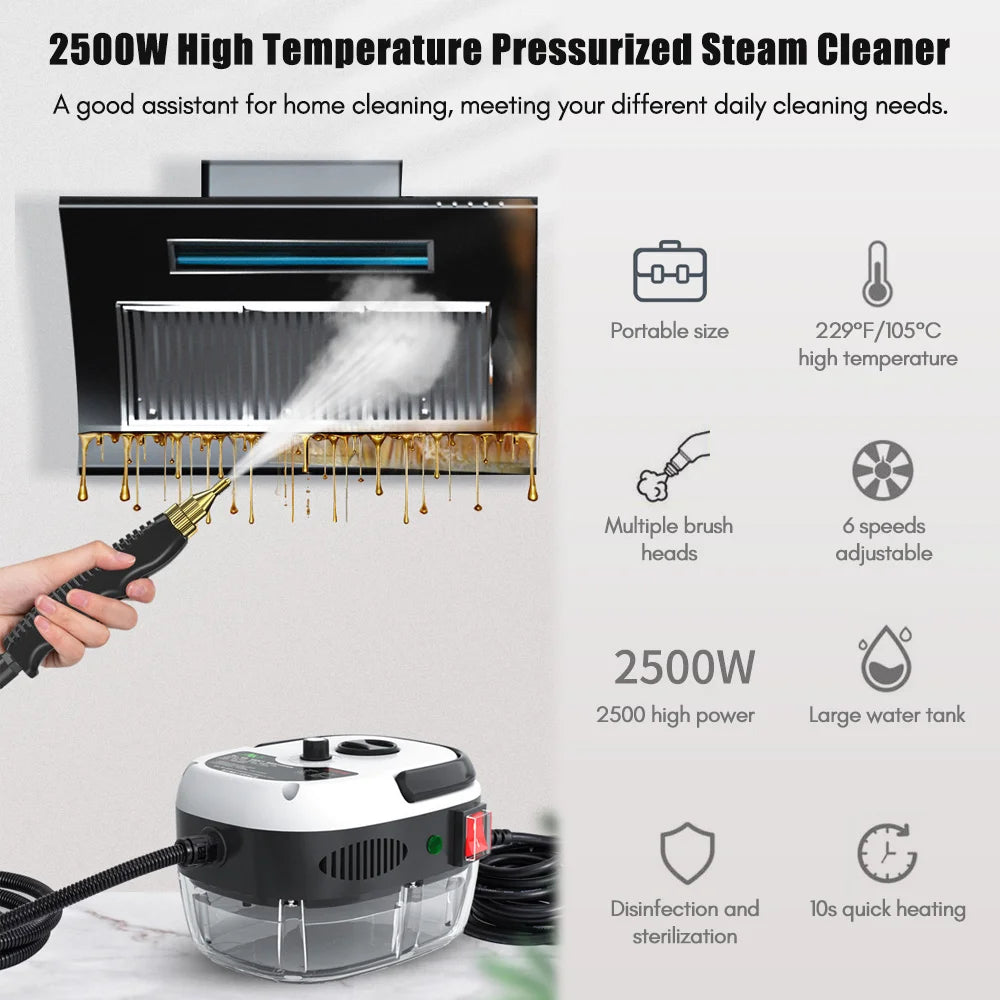 Romellar 1500W Portable Handheld Steam Cleaner With Brush Heads