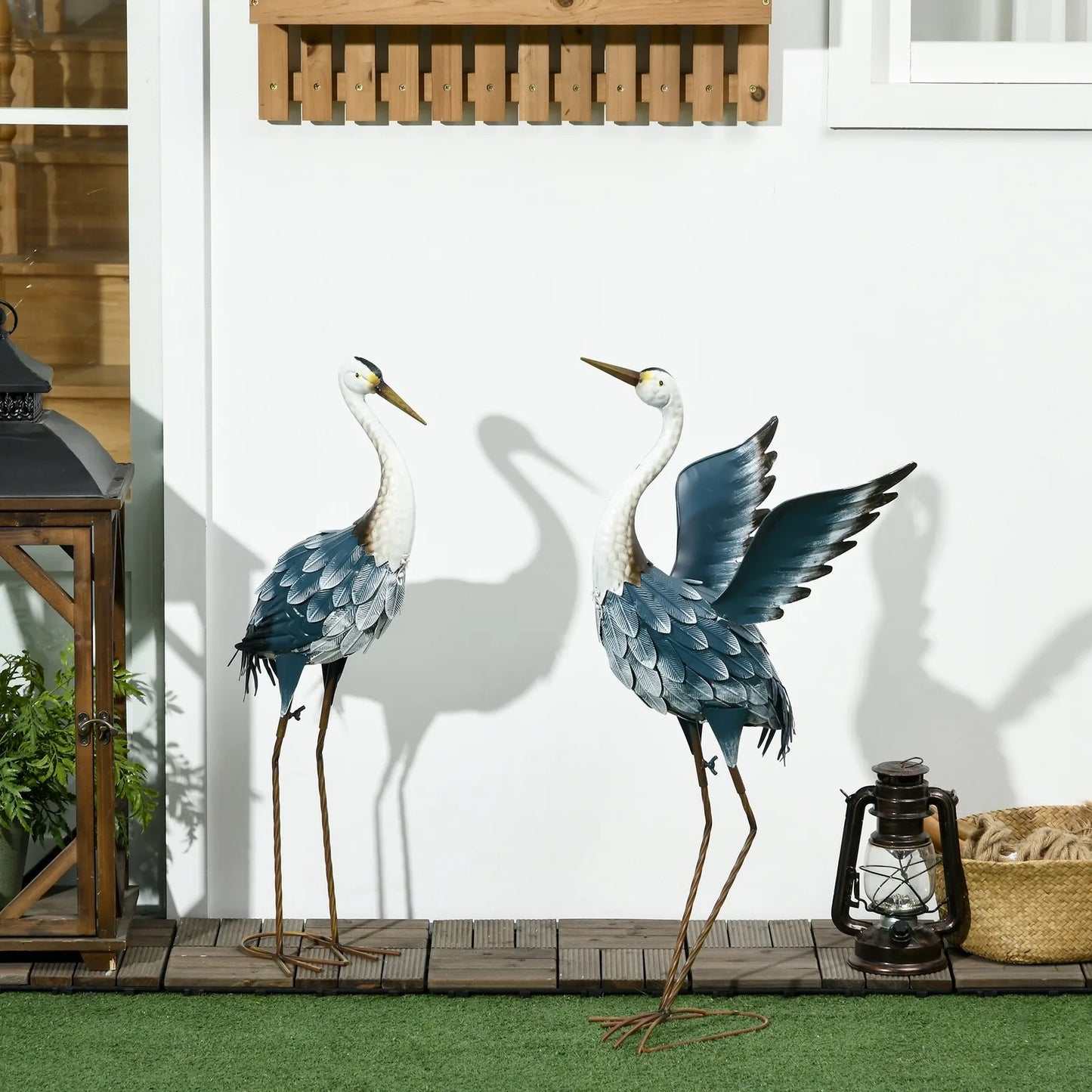 Heron Garden Statues Metal Bird Sculptures Yard Art