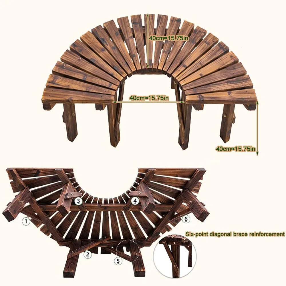 Wrap Around Tree Bench Outdoor Curved Wooden Seat Backrest