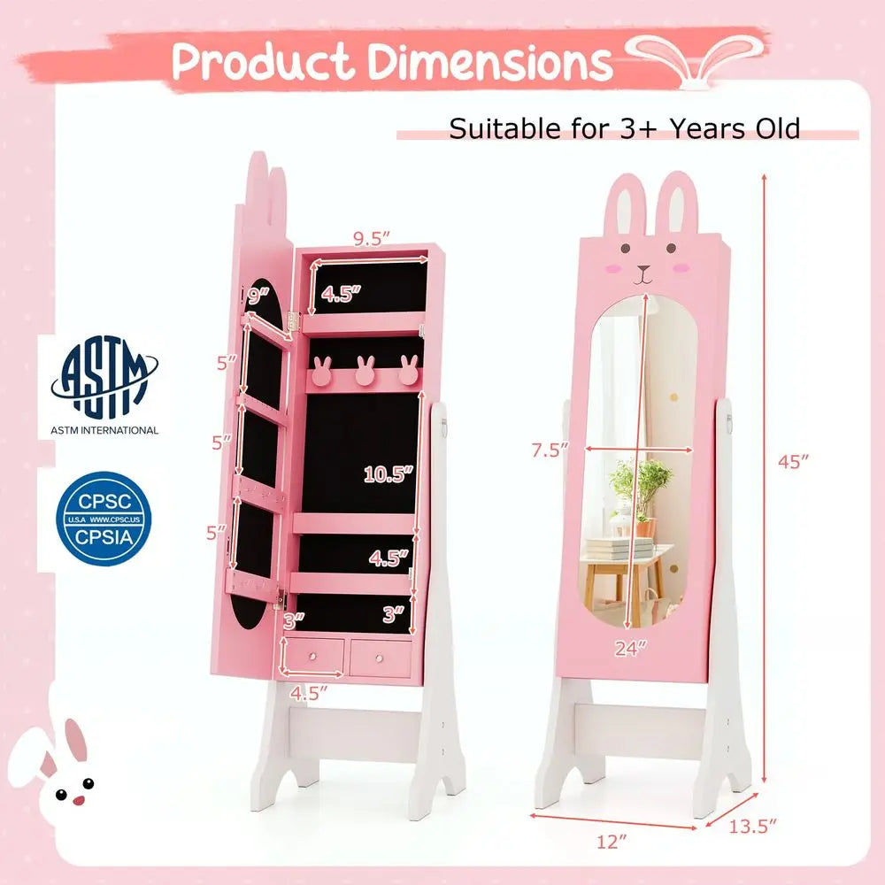 Kids Jewelry Armoire Cabinet With Full Length Mirror Storage