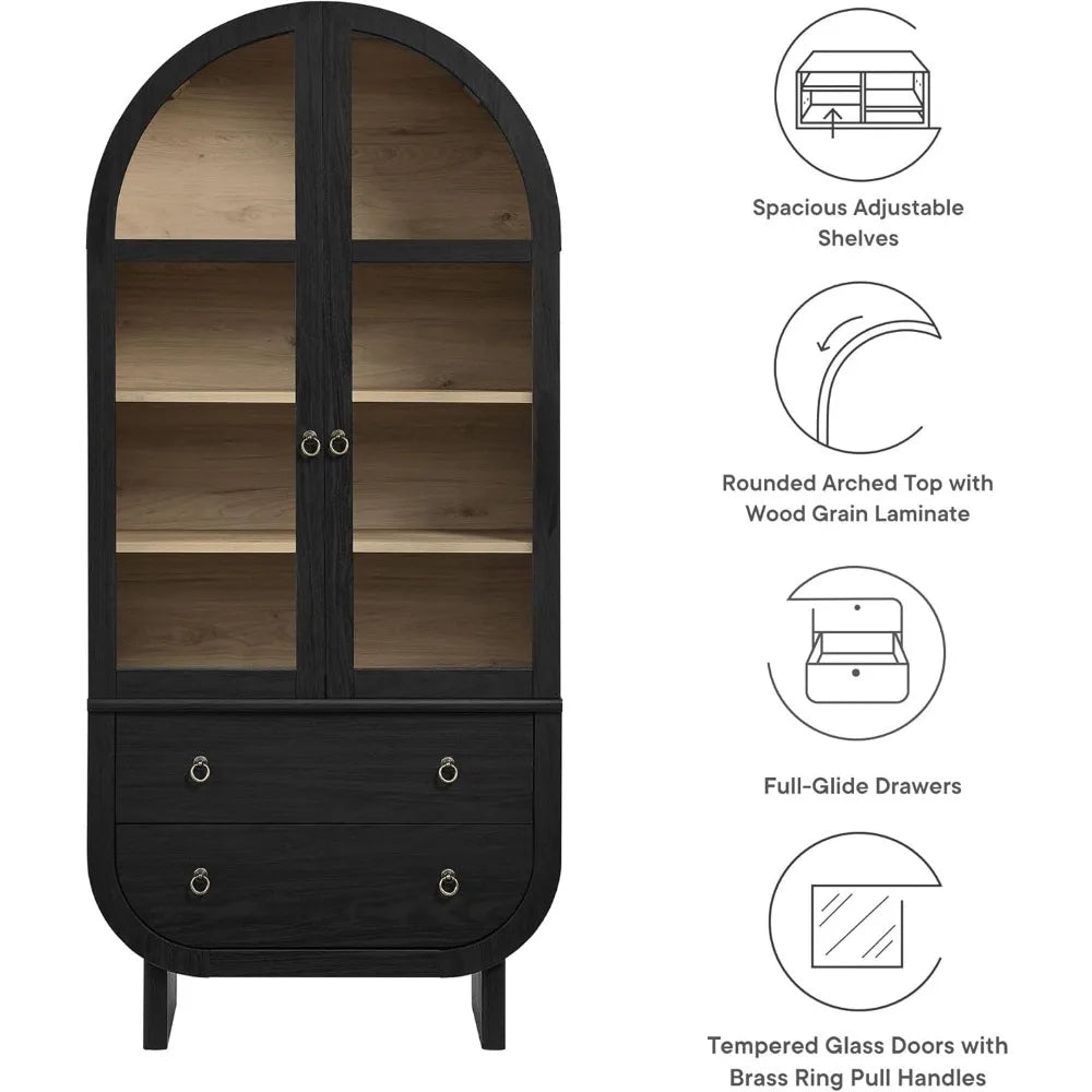 Nyx Arched Display Cabinet Modern Glass Doors And Drawers