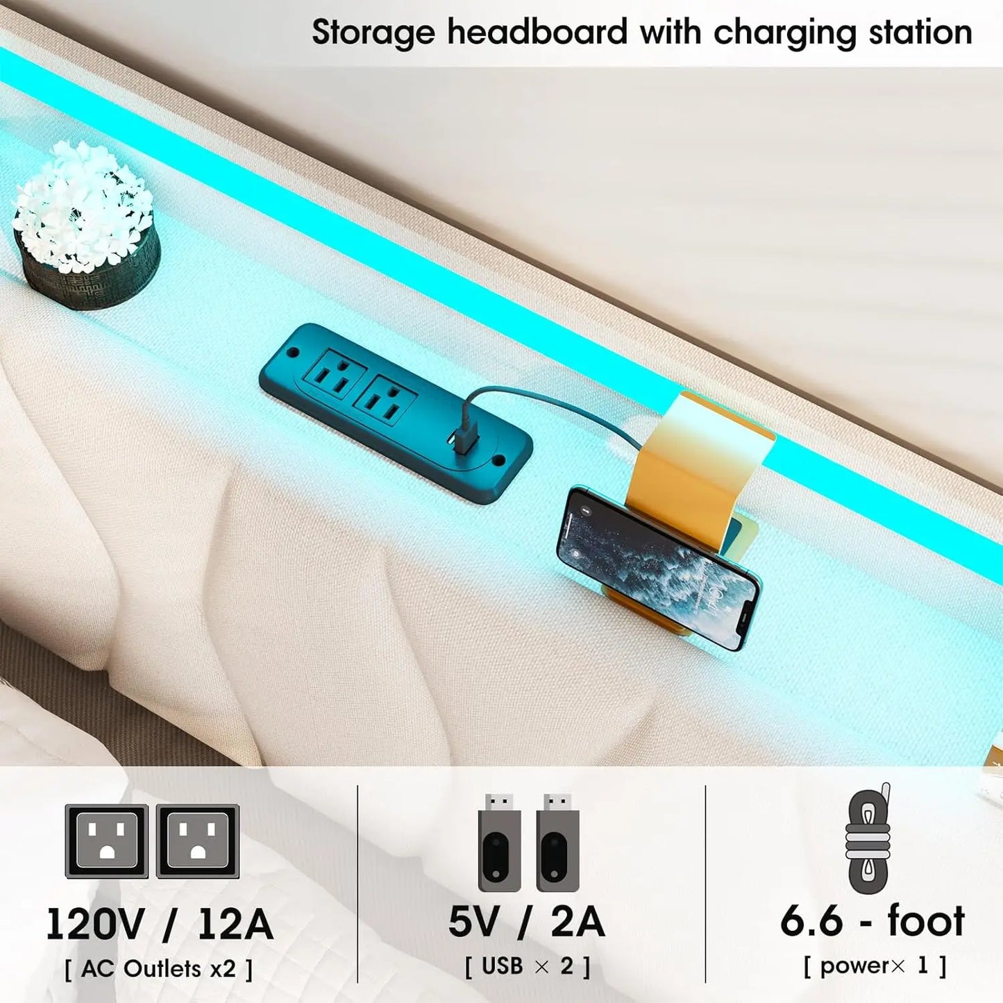 Vabches Lift Up Bed Frame With Storage Headboard And Led