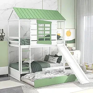Twin Over Twin Bunk Bed Playhouse With Drawers