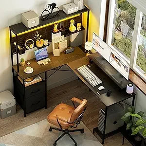 Yoobure L Shaped Desk With Pegboard And Drawers Reversible Computer Desk With Storage