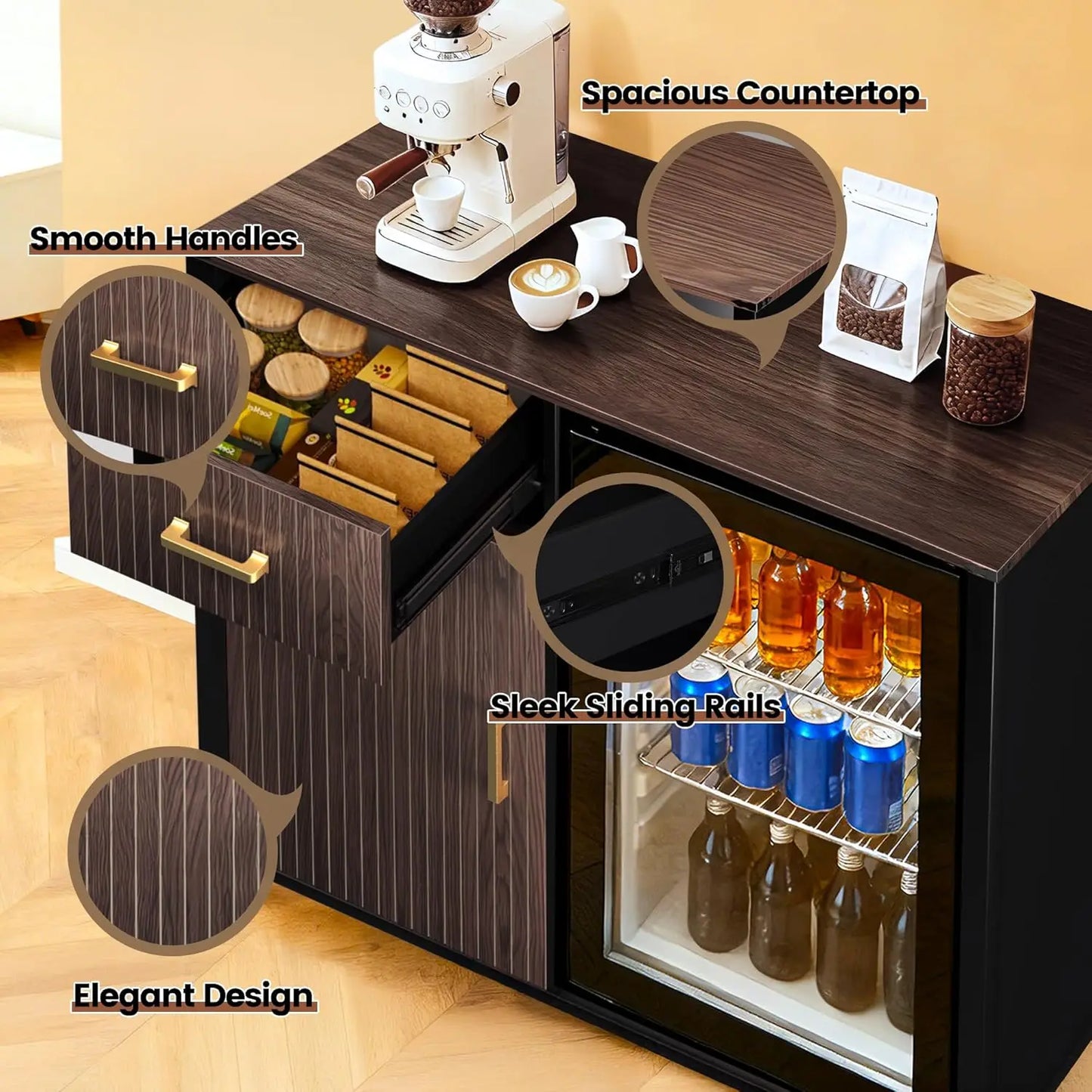 ZHENDAI Coffee Bar With Mini Fridge Space
