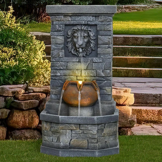 Outdoor Floor Standing Lion Head Water Fountain With Lights