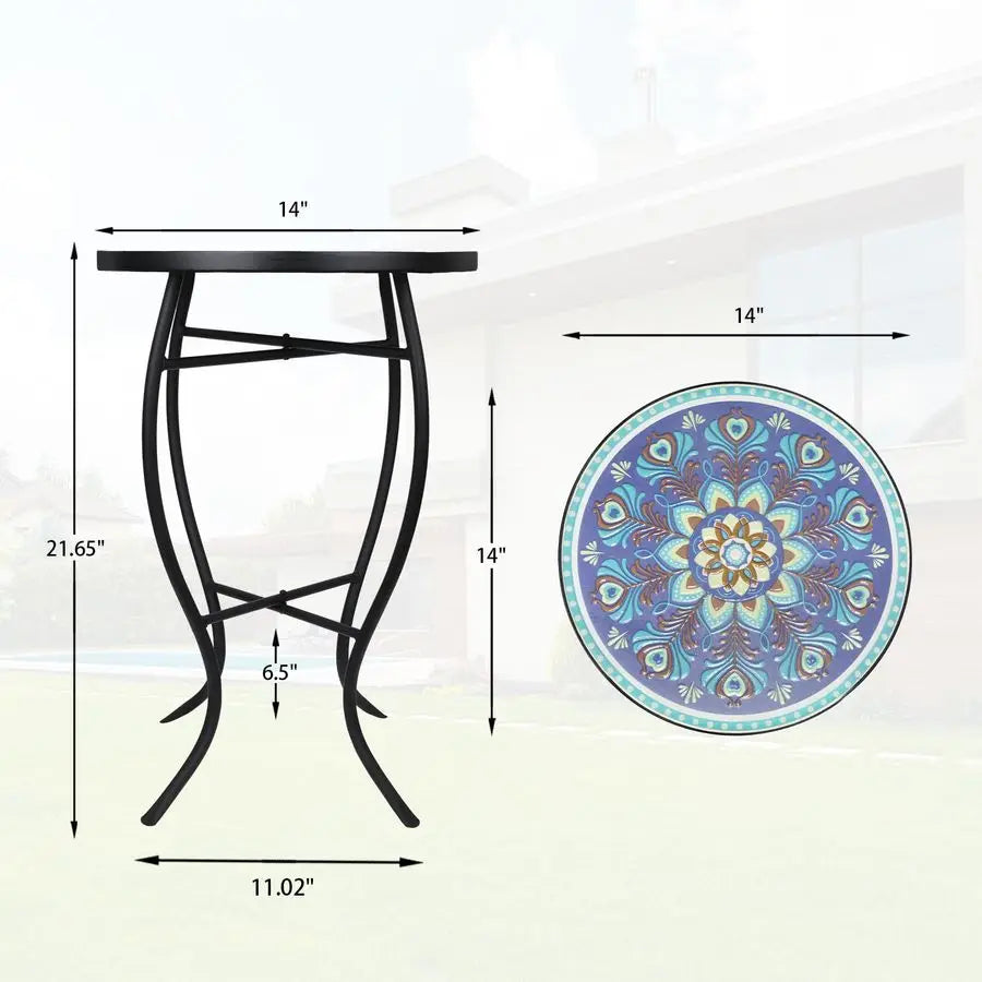 XMSJ Mosaic Outdoor Side Table for Patio and Garden