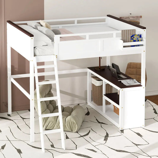 Wooden Loft Bed Featuring Compact Desk With USB Ports