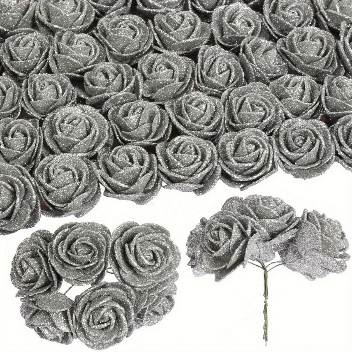 Artificial Rose Flowers Glitter Foam Roses With Stems Wedding