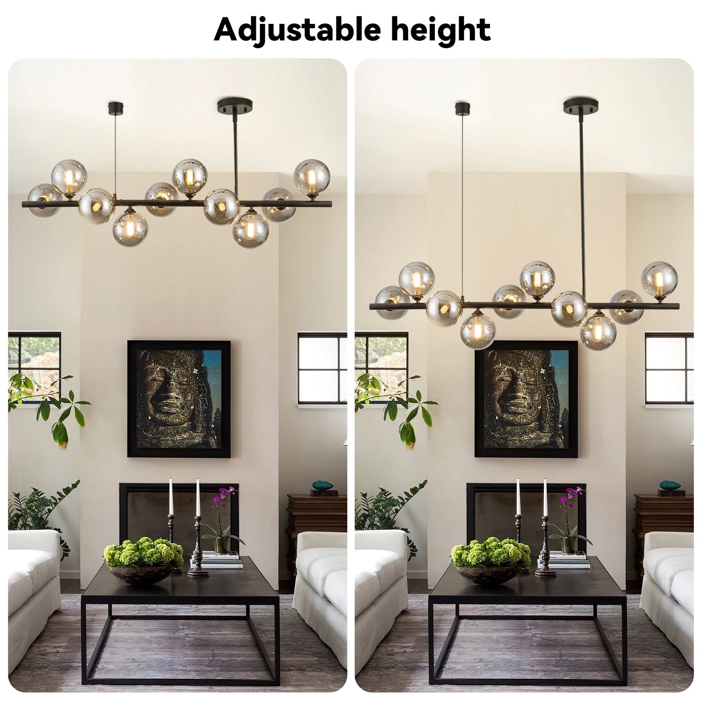 10 Light Linear Chandelier With Shades Mid Century