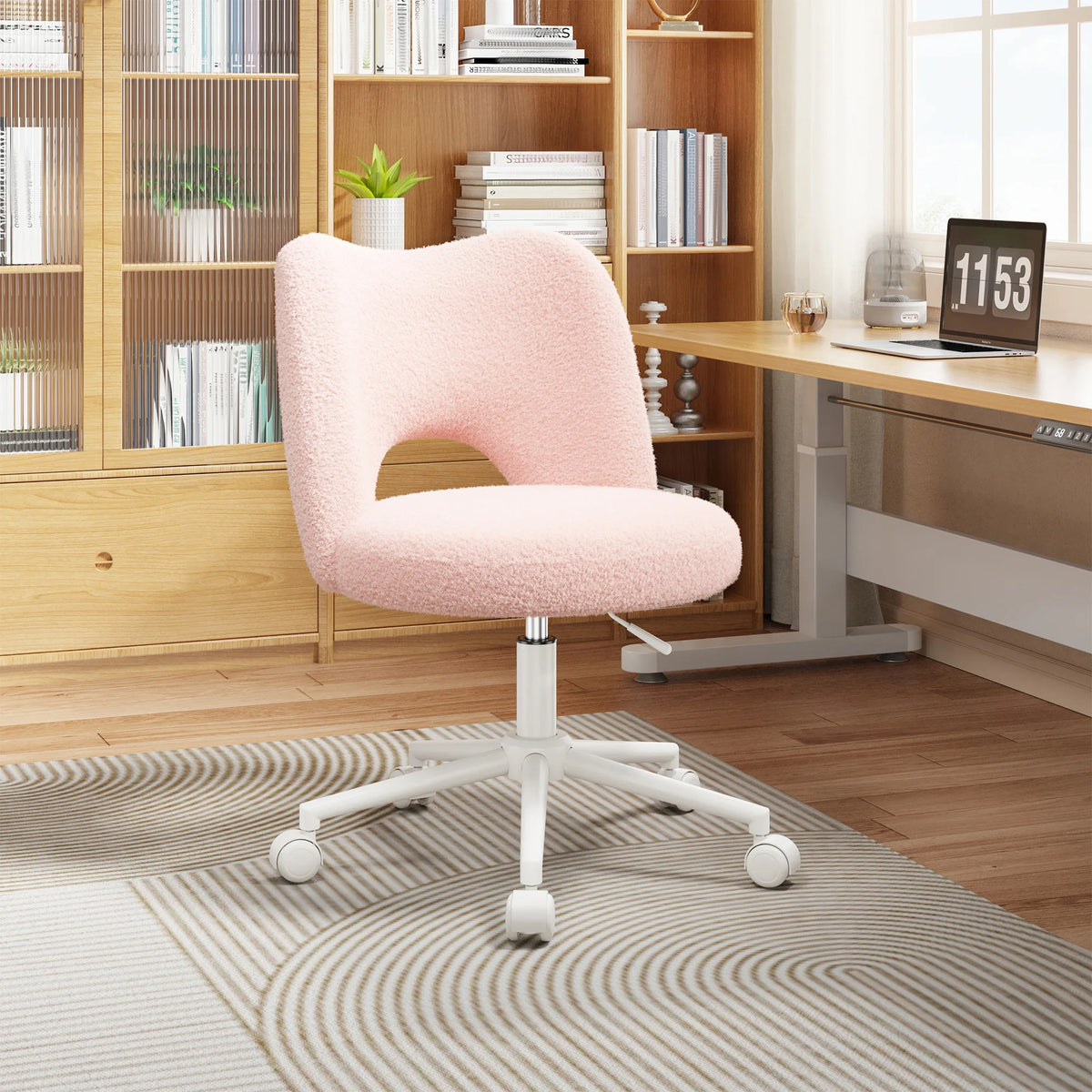 EnHomee Height Adjustable Upholstered Vanity Chair With Silent Wheels