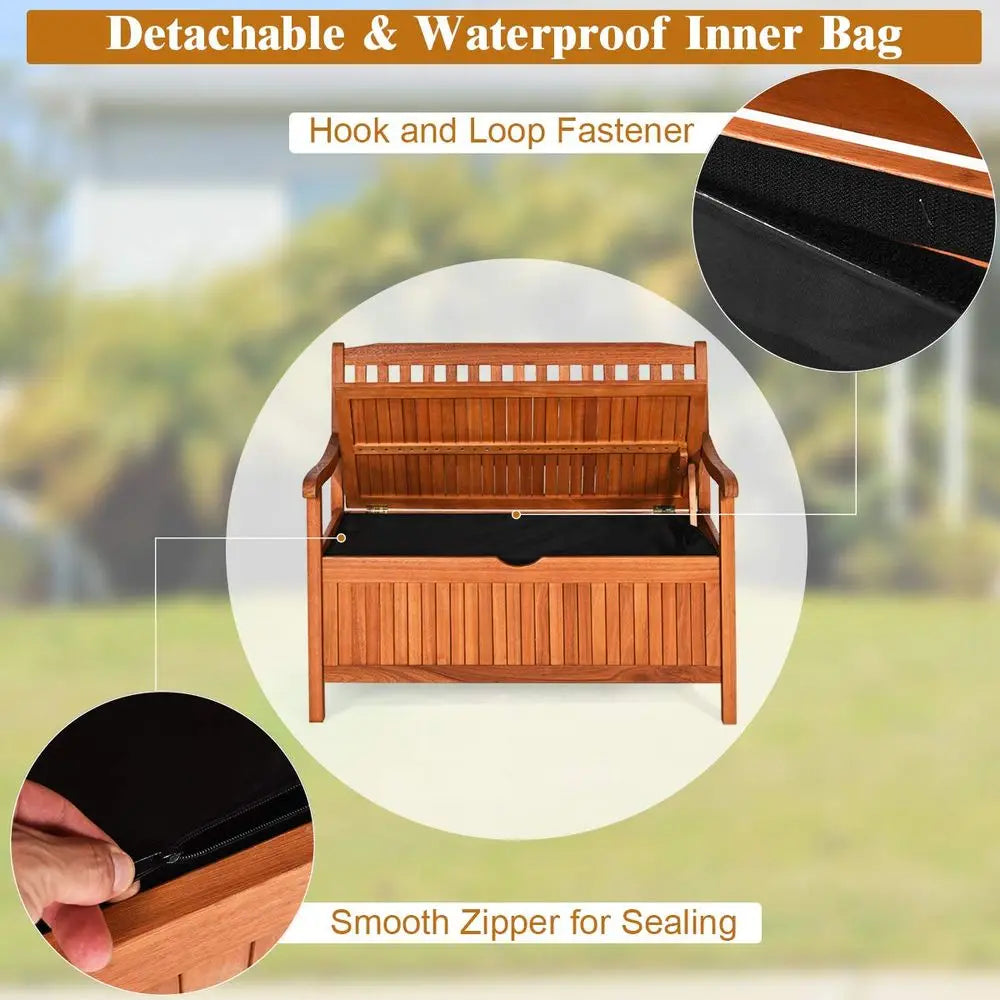 Outdoor Wood Storage Bench With Removable Dustproof Lining