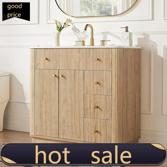 Modern Fluted Bathroom Vanity With Sink And Storage Cabinet