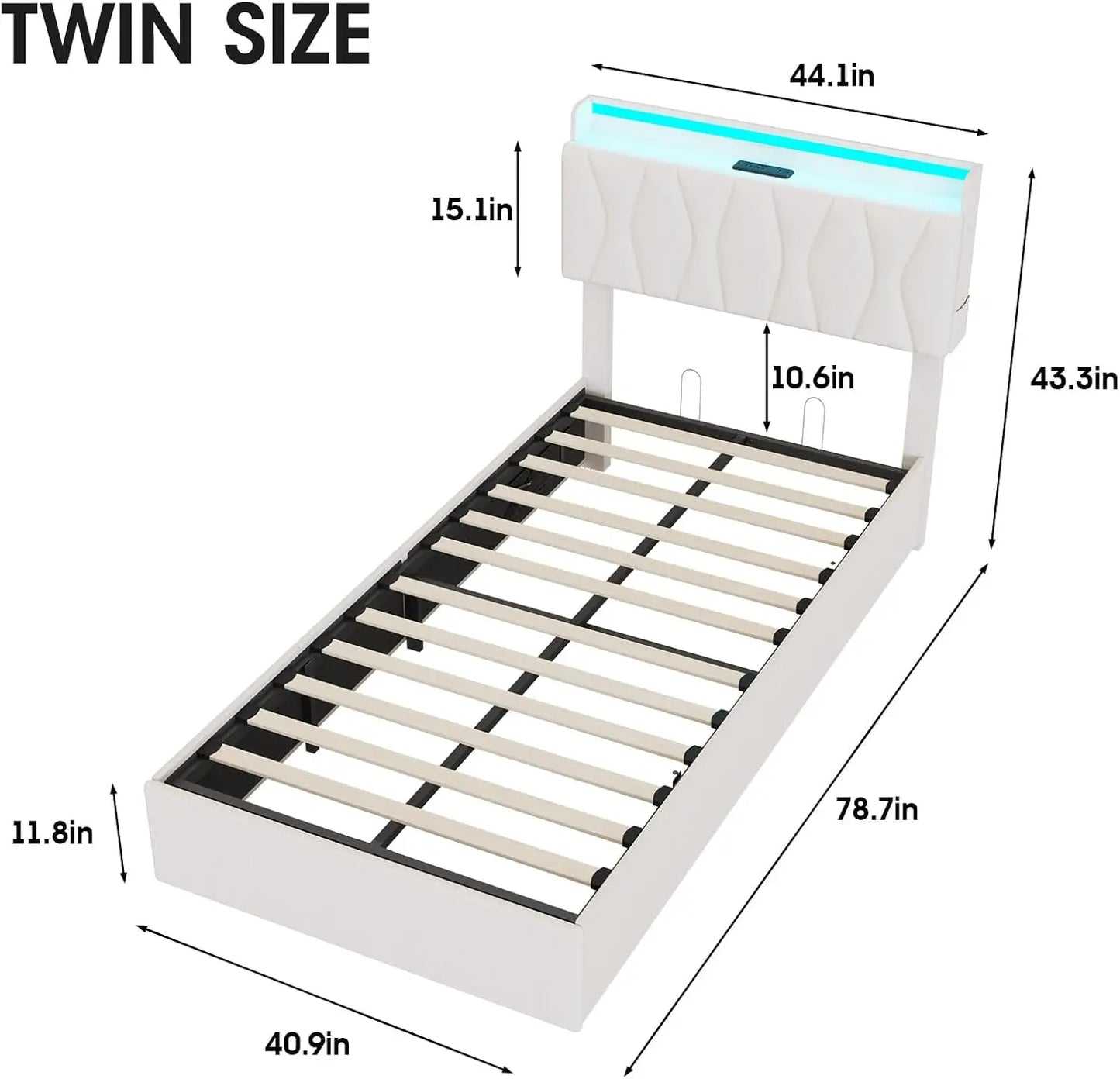 Vabches Lift Up Bed Frame With Storage Headboard And Led