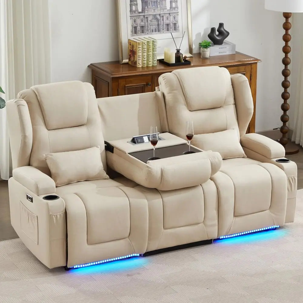 Power Loveseat Recliner Sofa With Adjustable Back LED Lighting