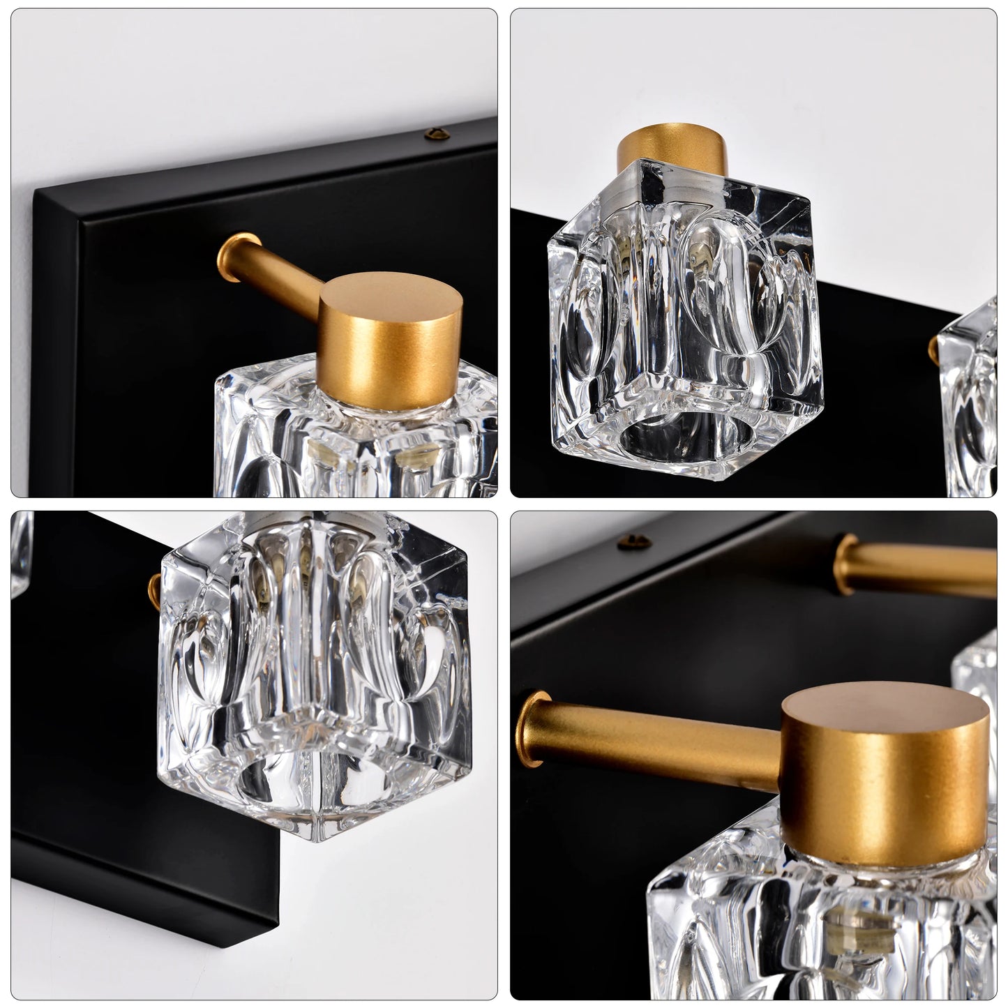 4 Light Matte Black Gold Bathroom Vanity Lights Crystals