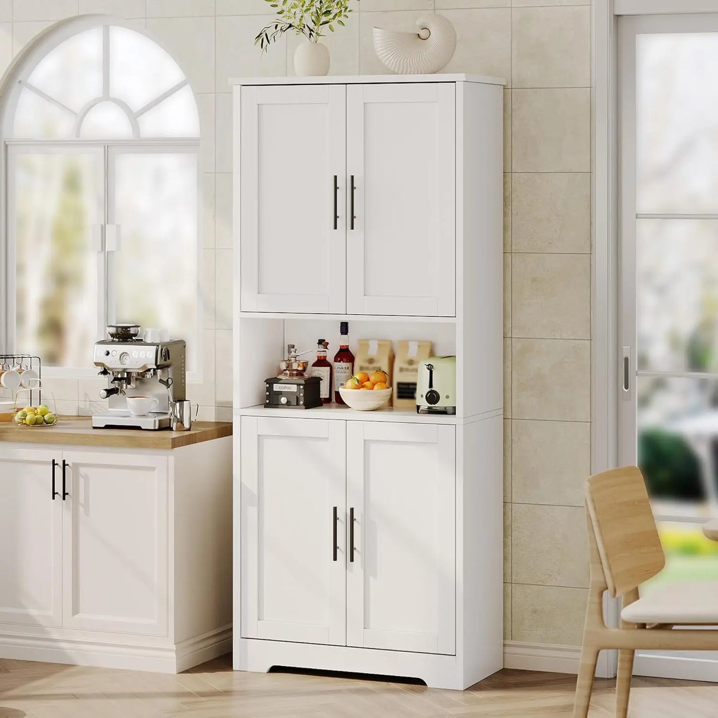 Studyset Freestanding Kitchen Pantry Cabinet Four Doors Adjustable Shelves