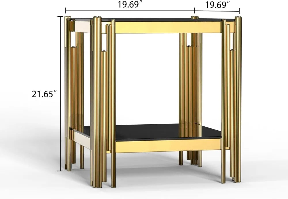 Modern Glass End Table With Mirror Legs Living Room