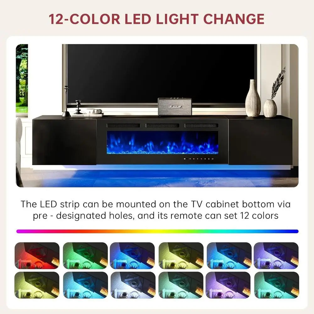 RBXC Floating TV Stand With Electric Fireplace Wall Mounted